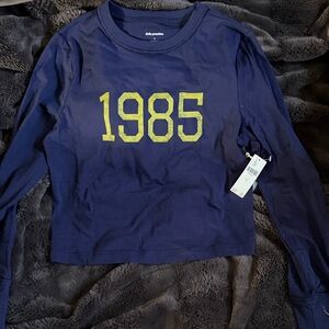 Daily Practice (Anthropologie) Navy Long Sleeve Tee with Yellow Print